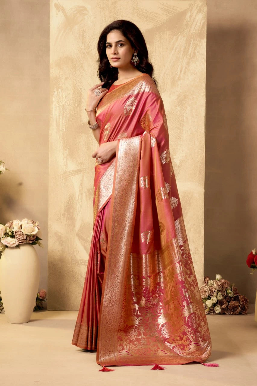 pink woven Banarasi art silk saree