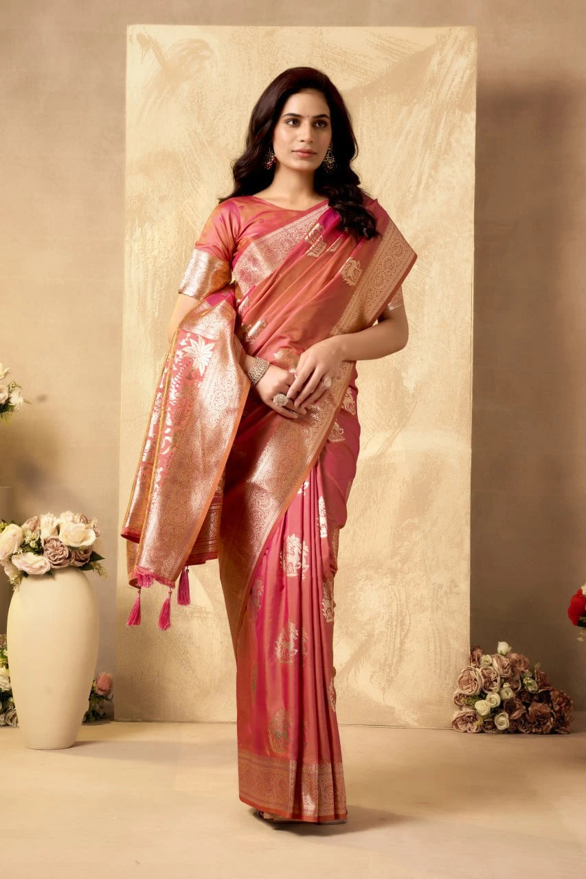 pink woven Banarasi art silk saree