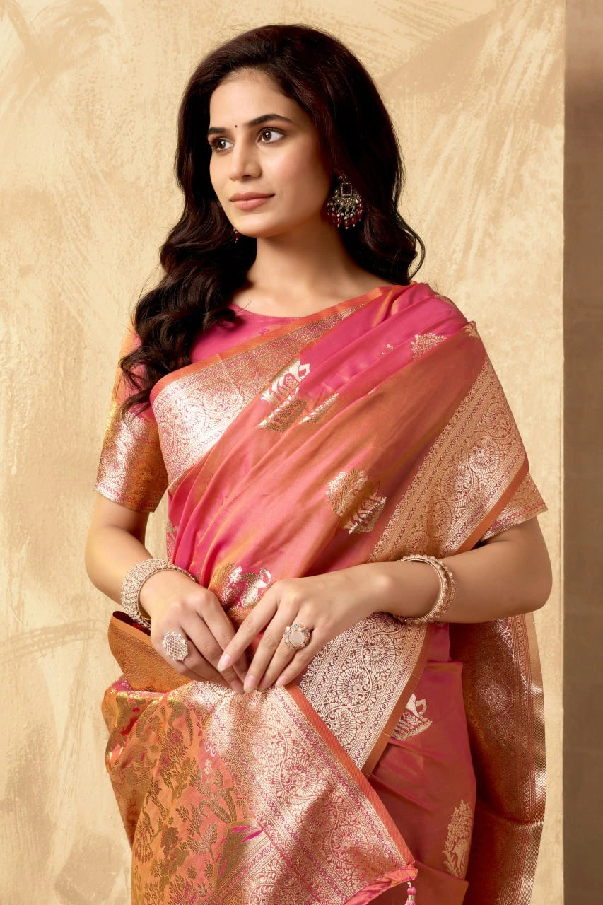 pink woven Banarasi art silk saree