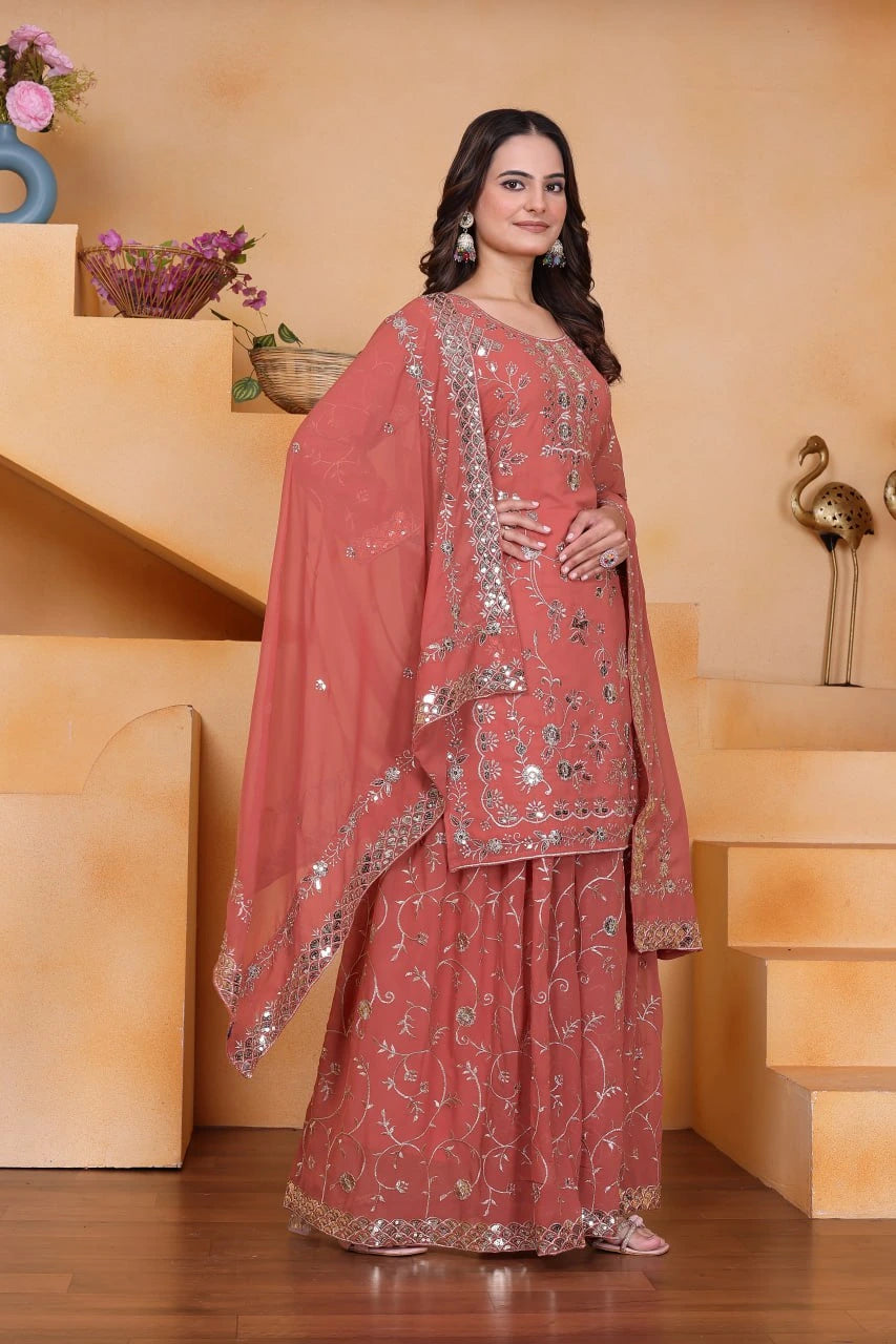 Soft Peach Faux Georgette Suit