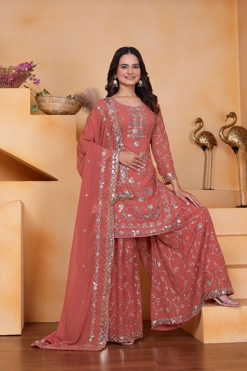 Soft Peach Faux Georgette Suit