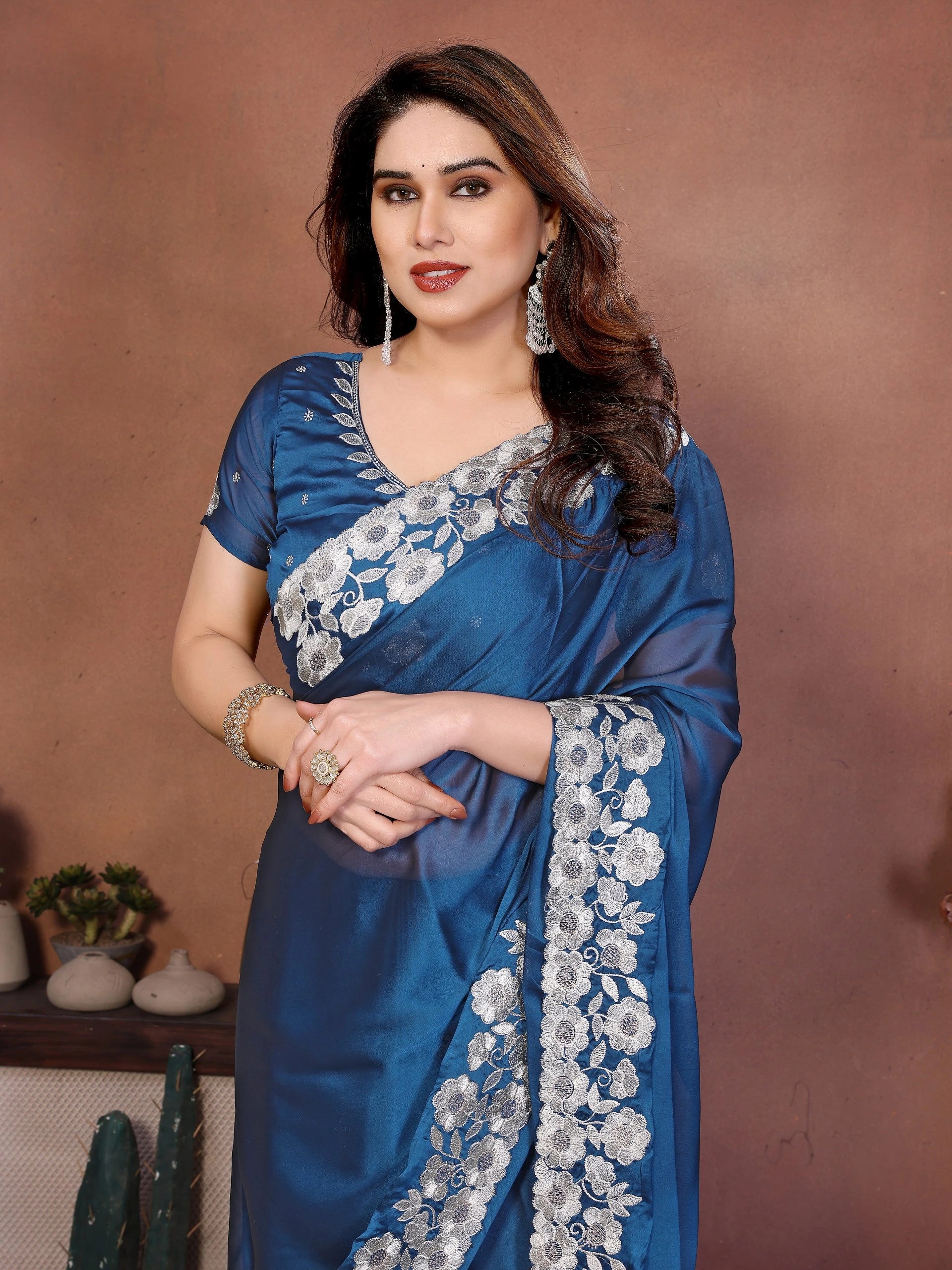 Teal Blue Rangoli Silk Saree