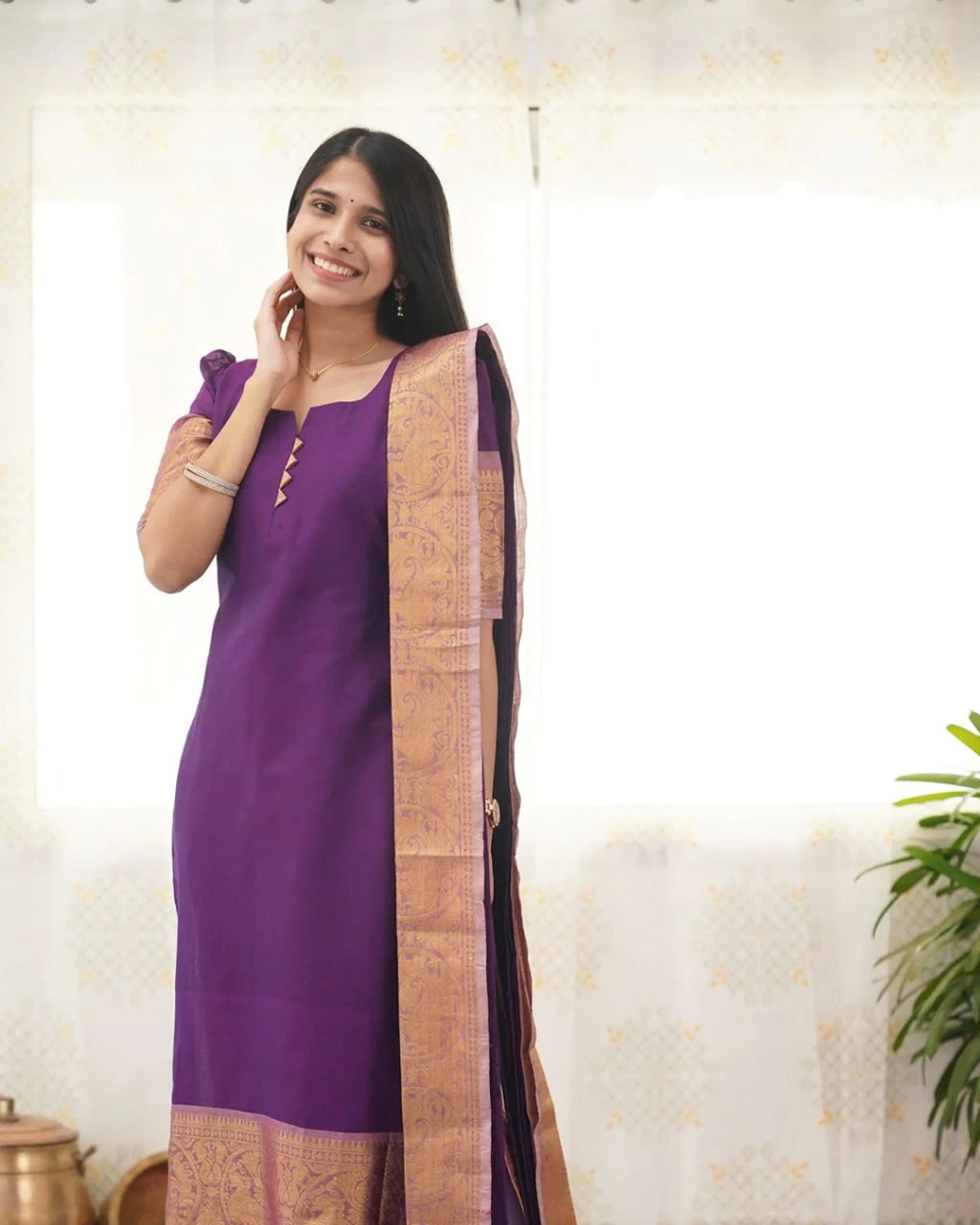 purple Kanchi cotton kurti set