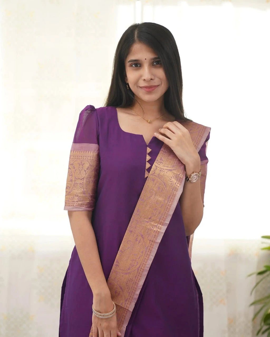 purple Kanchi cotton kurti set