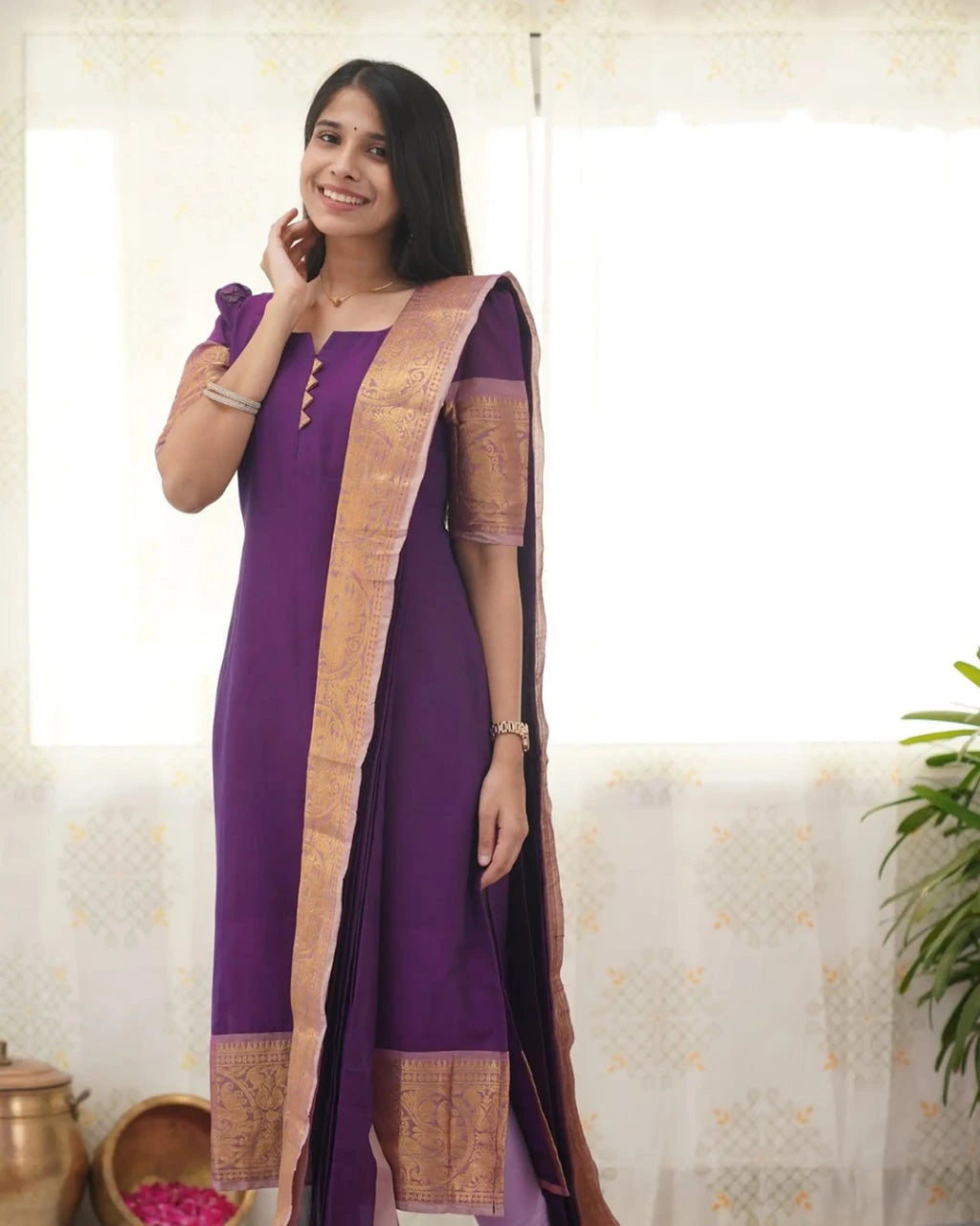 purple Kanchi cotton kurti set
