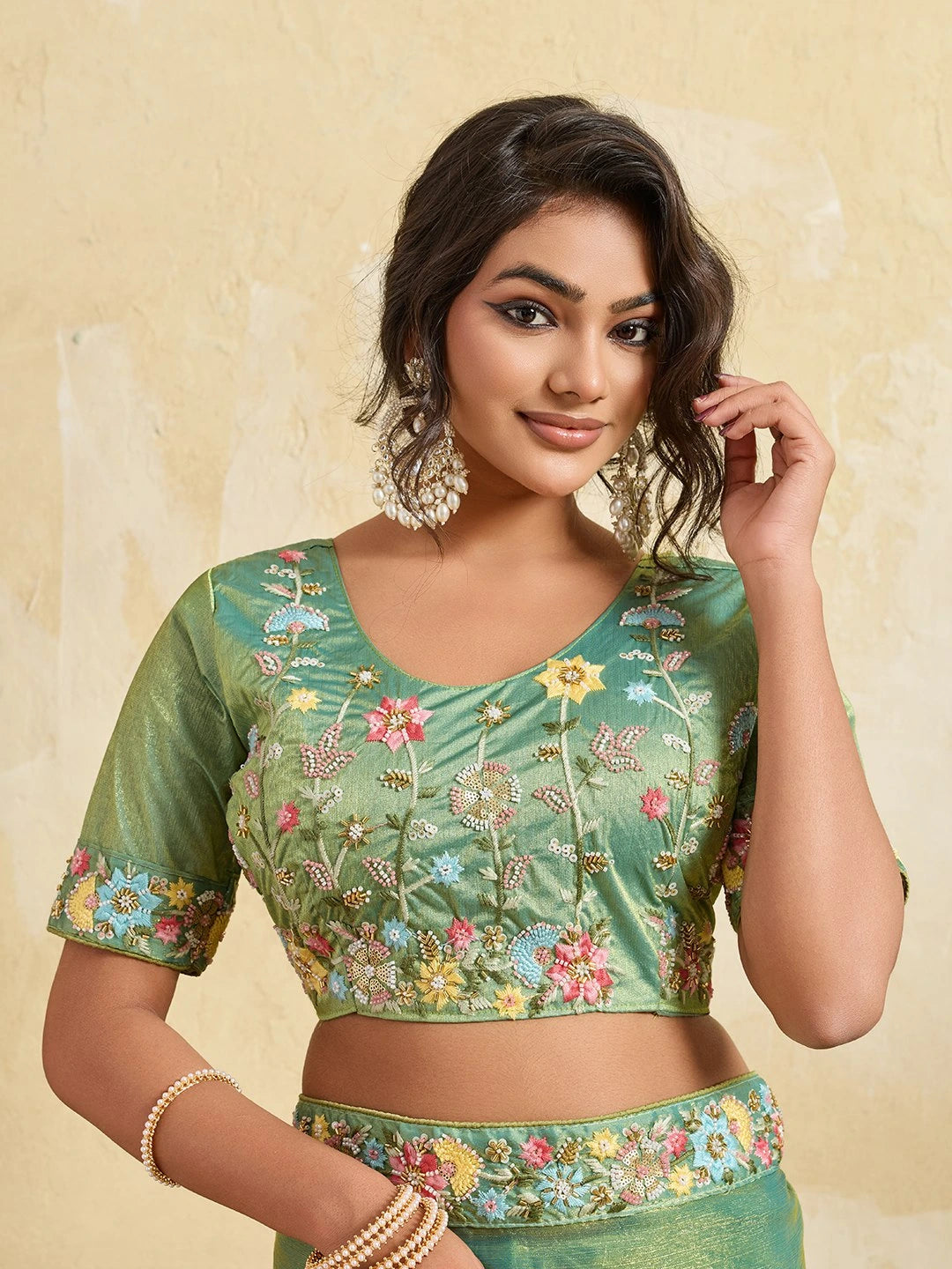 Light Pista Fendy Chiffon Saree