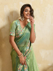 Light Pista Fendy Chiffon Saree