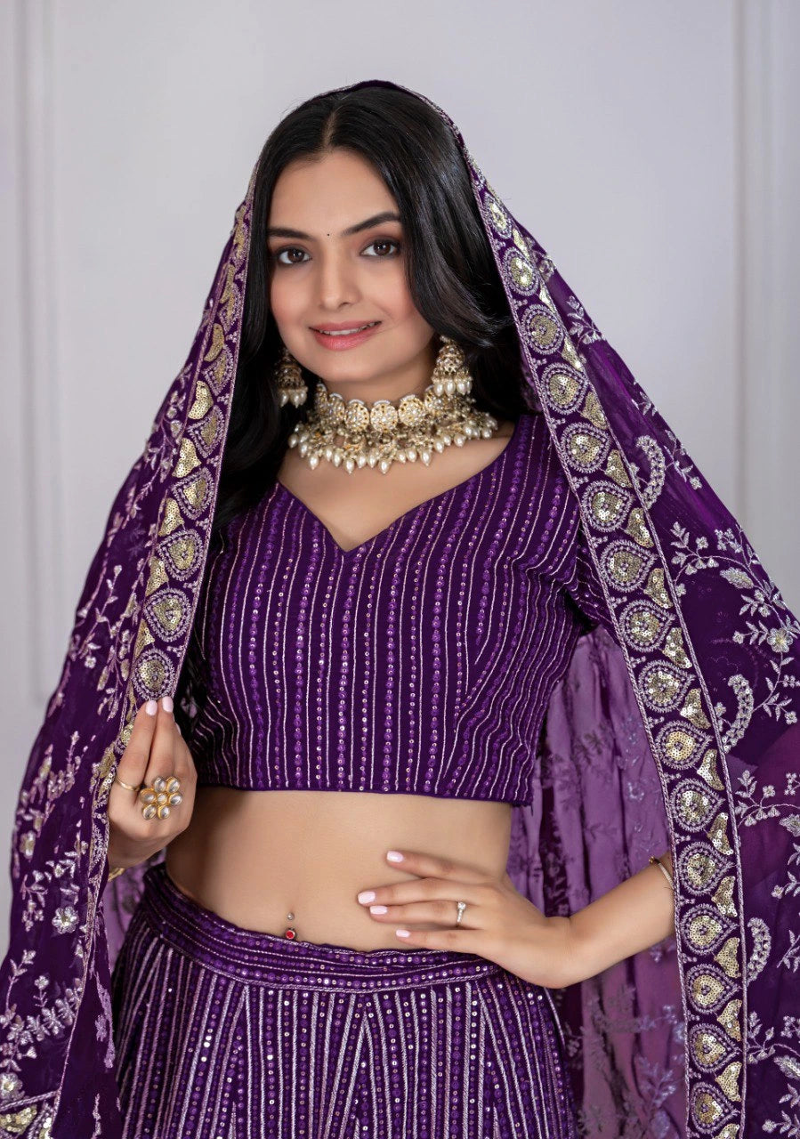 Purple Georgette Designer Wedding Lehenga