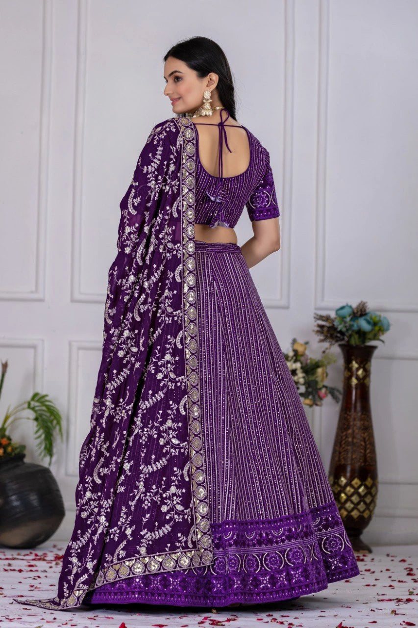 Soft Purple Faux Georgette Lehenga