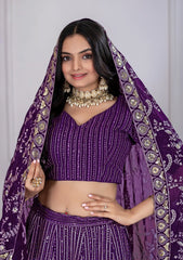 Soft Purple Faux Georgette Lehenga