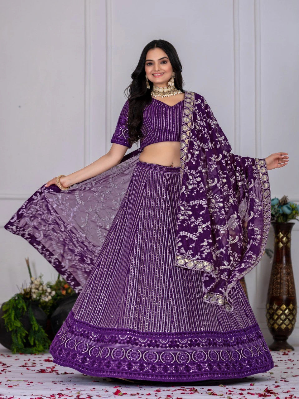 Purple Georgette Designer Wedding Lehenga