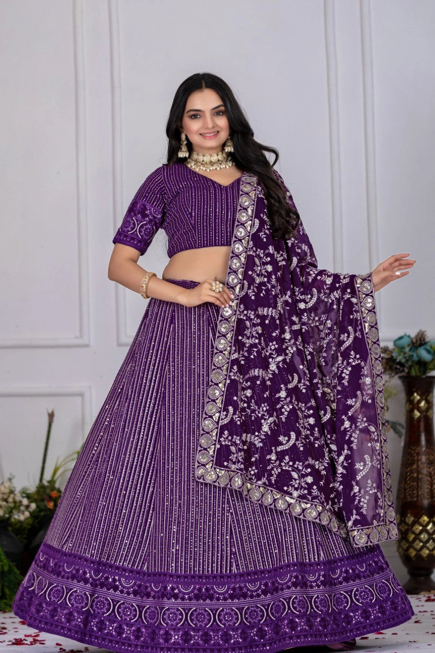 Purple Georgette Designer Wedding Lehenga