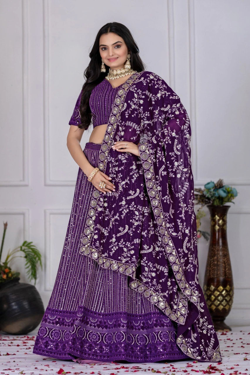 Purple Georgette Designer Wedding Lehenga