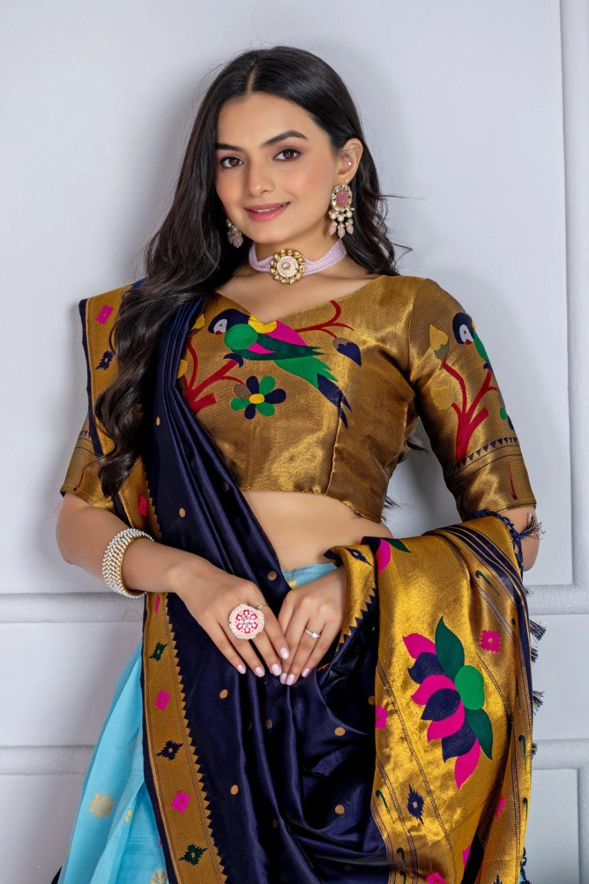 Sky Blue Lichi Silk Lehenga