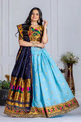 Sky Blue Lichi Silk Lehenga