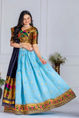 Sky Blue Lichi Silk Lehenga