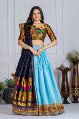 Sky Blue Lichi Silk Lehenga