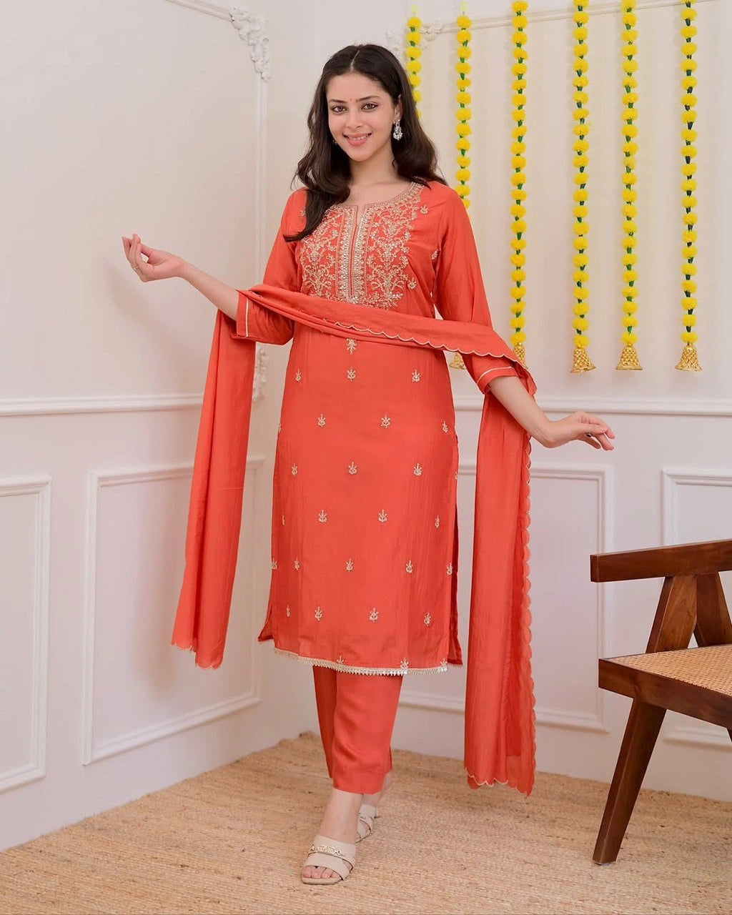 3-piece Chanderi silk kurta set