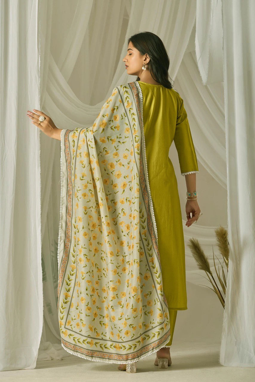 mehendi green embroidered kurti suit