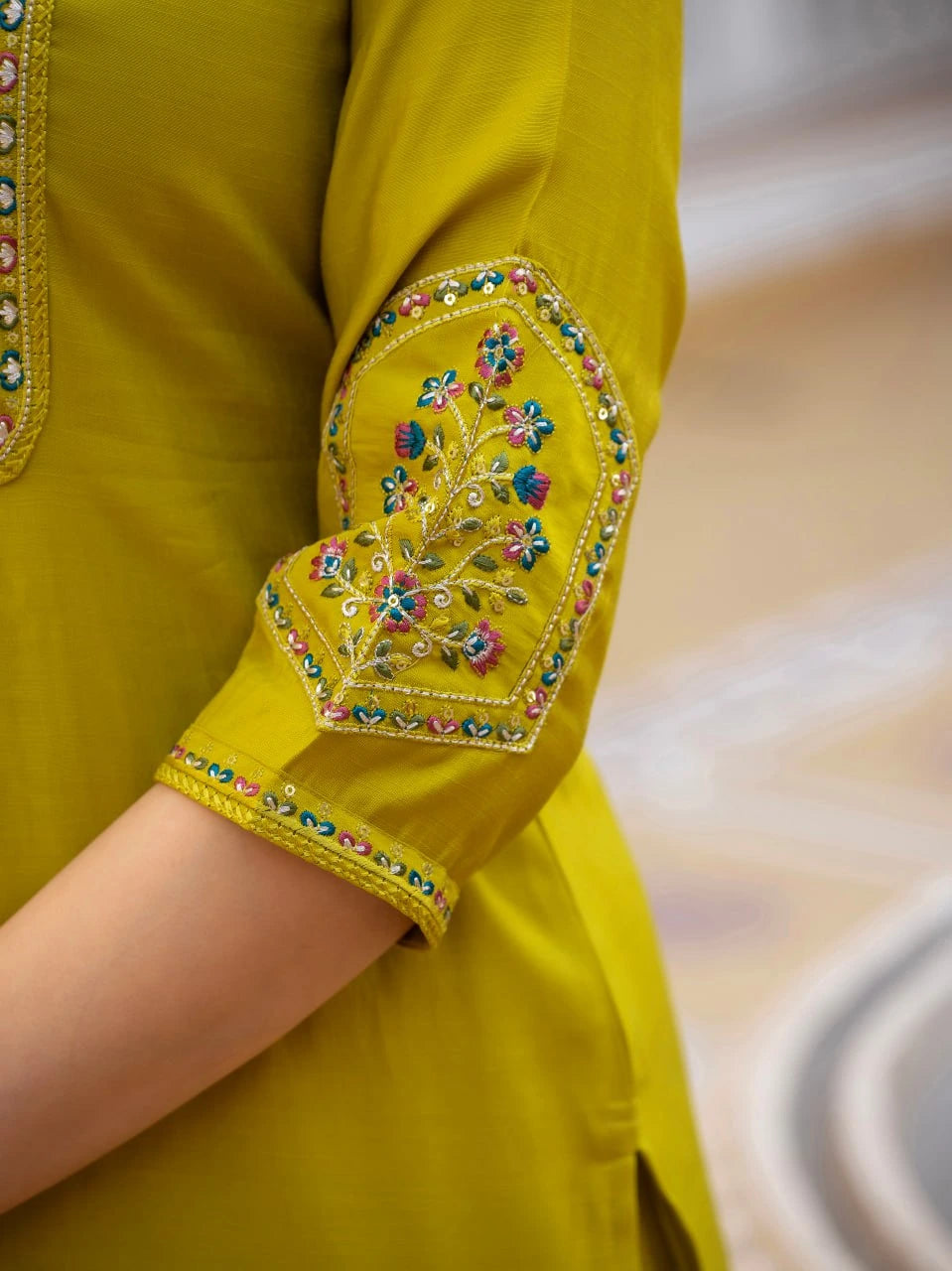 Golden Beige Viscose Silk Kurti