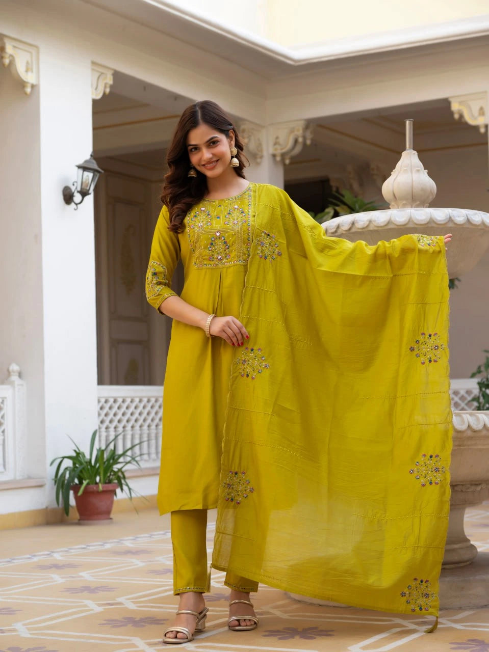 Golden Beige Viscose Silk Kurti