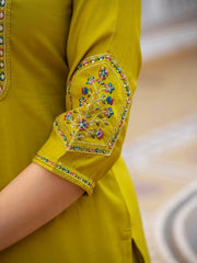 Golden Beige Viscose Silk Kurti