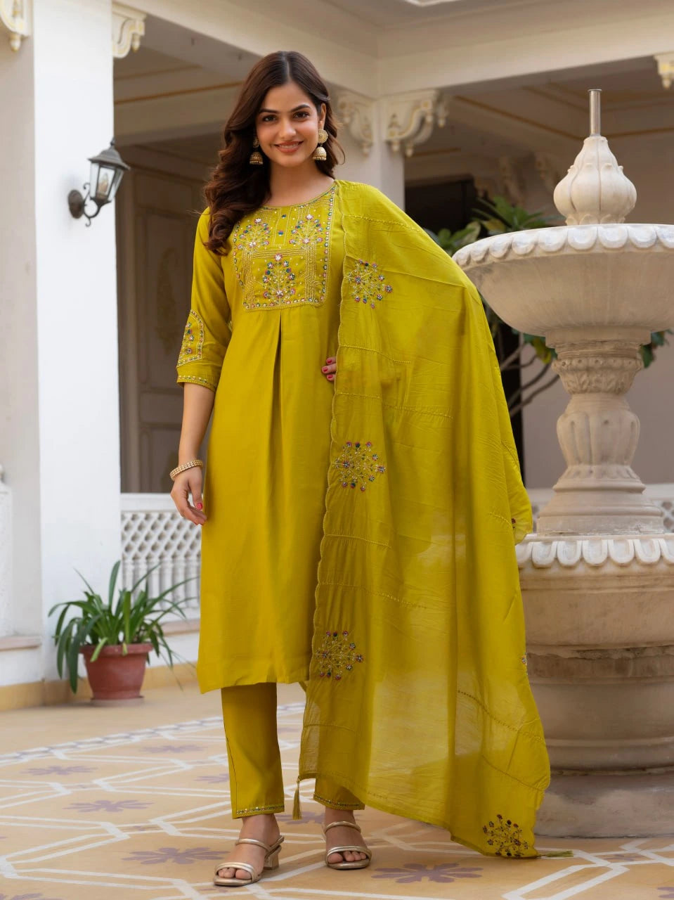 Golden Beige Viscose Silk Kurti