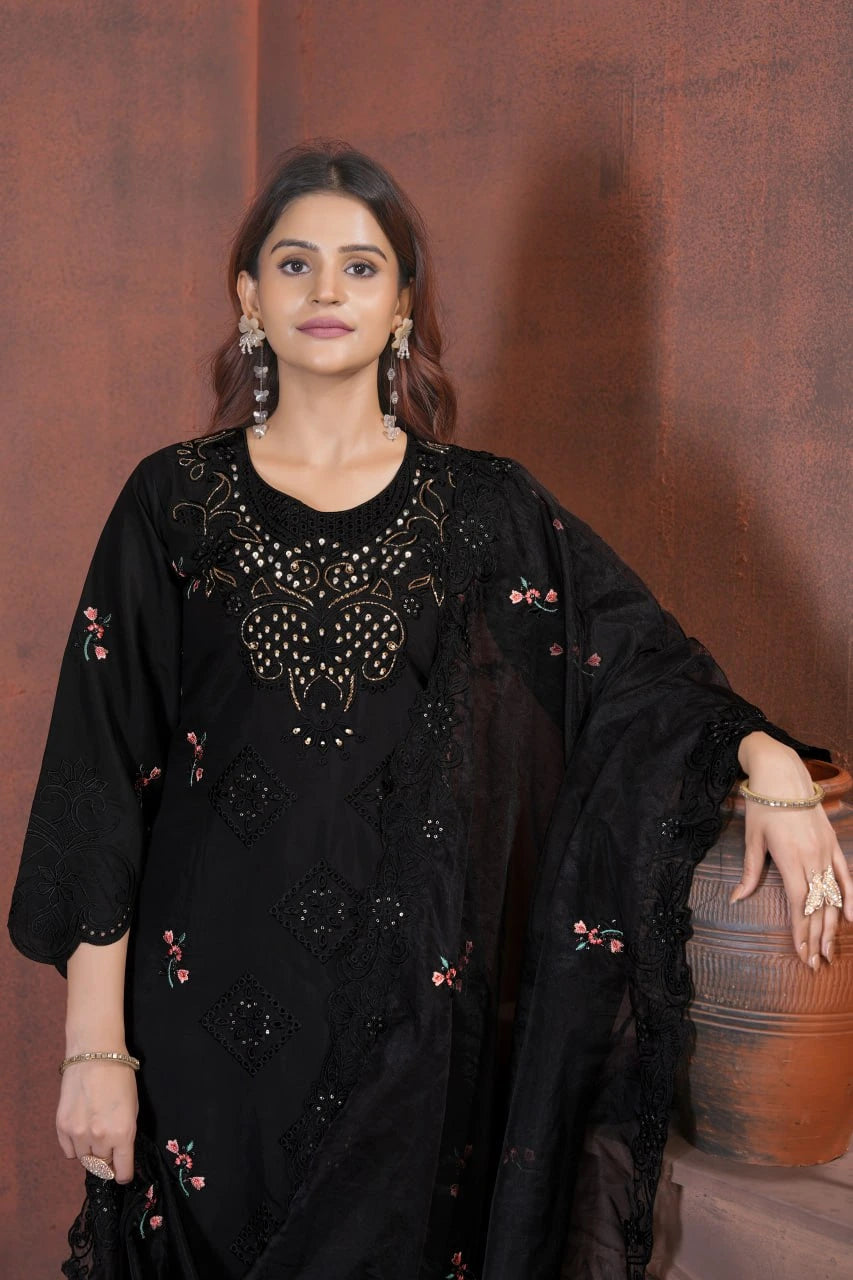 Black Viscose Roman Kurti