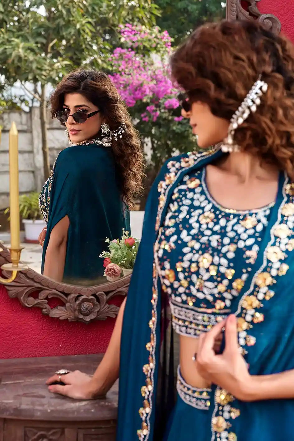 Navy Blue Pure Vichitra Silk Lehenga