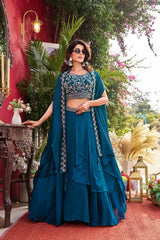 Navy Blue Pure Vichitra Silk Lehenga