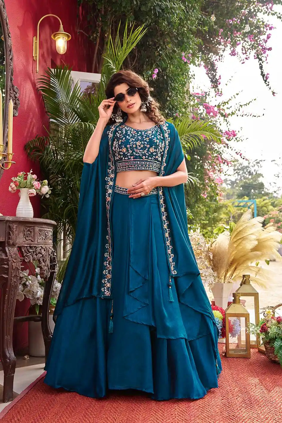 Navy Blue Pure Vichitra Silk Lehenga