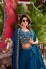 Navy Blue Pure Vichitra Silk Lehenga