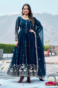 Navy Blue Faux Georgette Suit