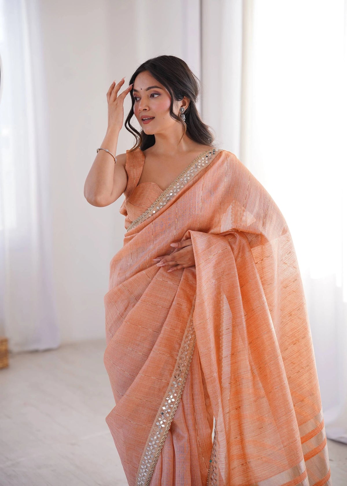 jari dori embroidered border and mirror work saree