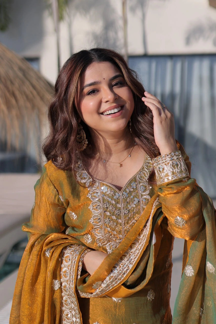 Olive Green Chiffon Suit