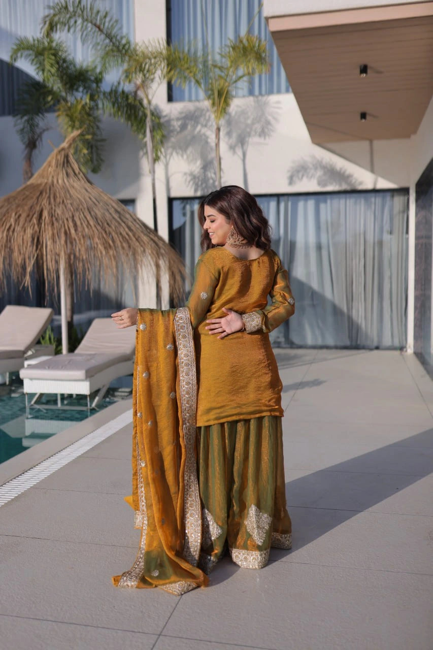 Olive Green Chiffon Suit
