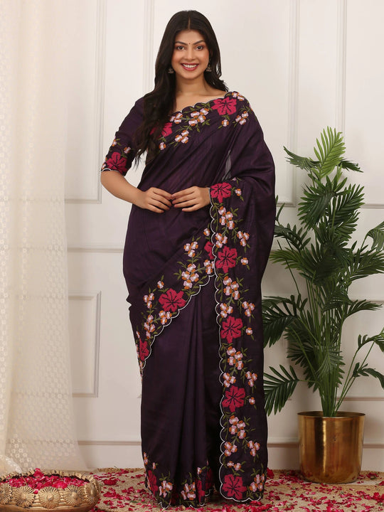 Dark Purple Silk Saree
