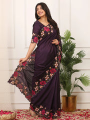 Dark Purple Silk Saree