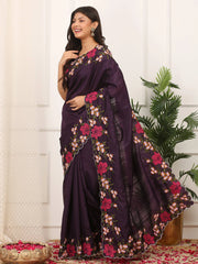 Dark Purple Silk Saree
