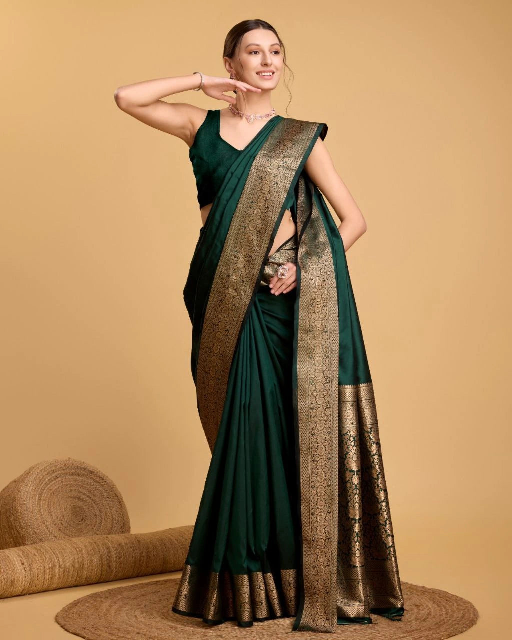 Dark Green Soft Silk Saree
