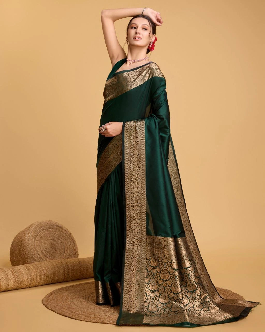 Dark Green Soft Silk Saree