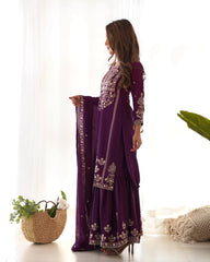 Dark Purple Chinon Silk Suit