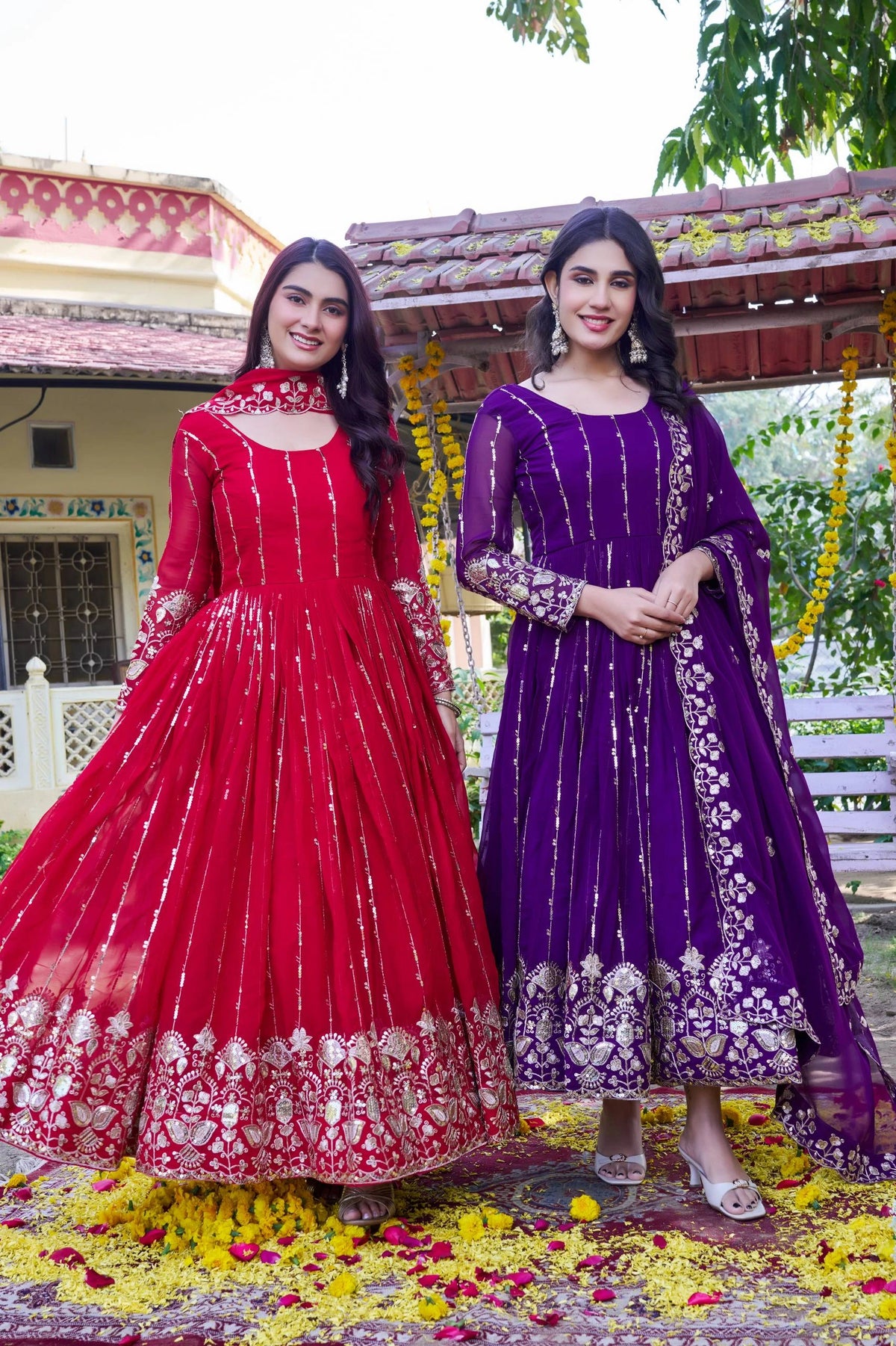 Red Faux Georgette Suit