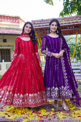 Red Faux Georgette Suit