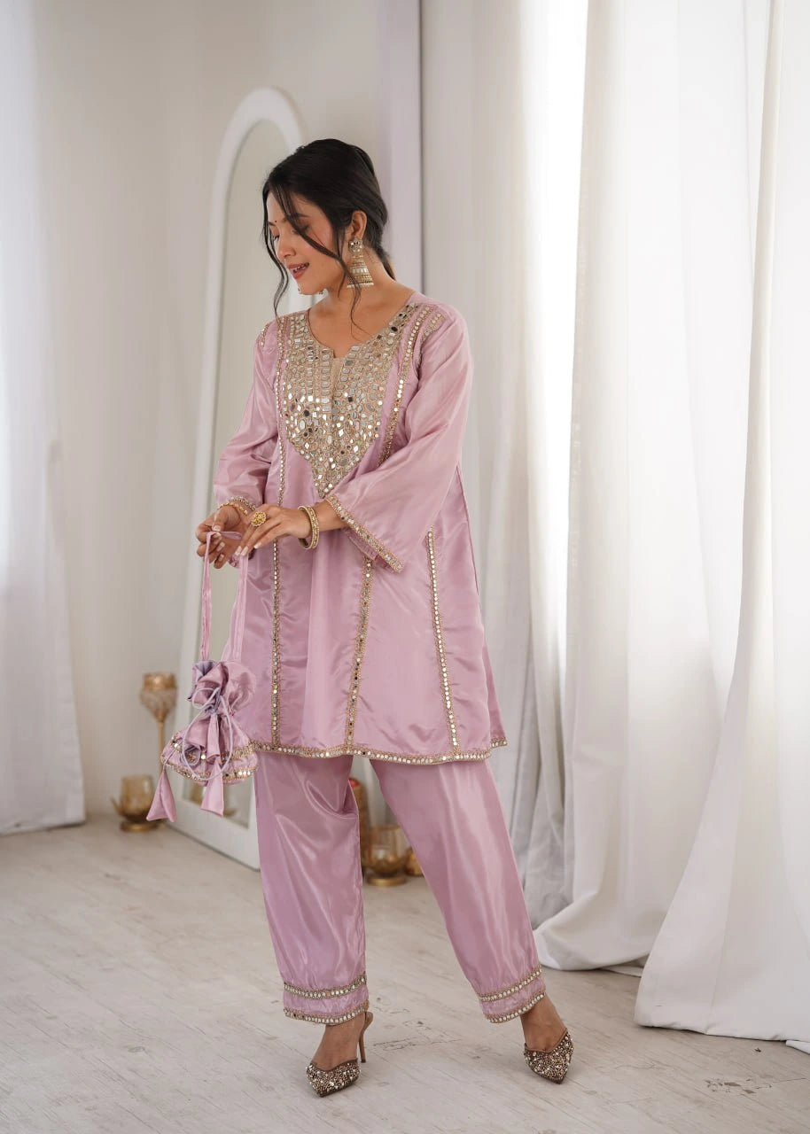 Light Pink Heavy Organza Suit