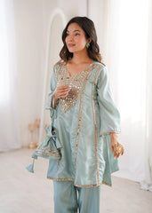 Sky Blue Heavy Organza Suit