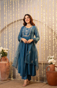 Dark Turquoise Chanderi Silk Kurti