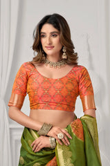 Olive Green Jacquard Weaving Saree