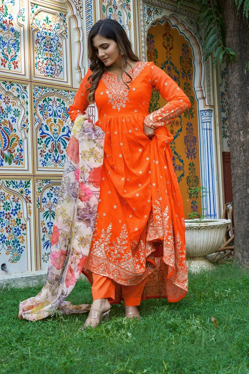 Orange Georgette Suit