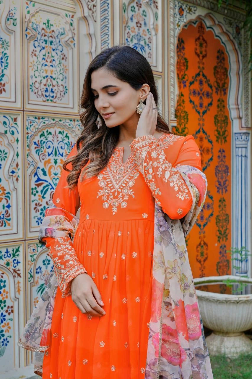 Orange Georgette Suit
